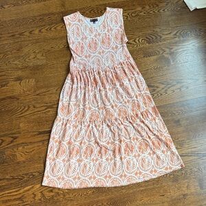 bobeau Orange and White Sleeveless Cotton Patterned Maxi Dress